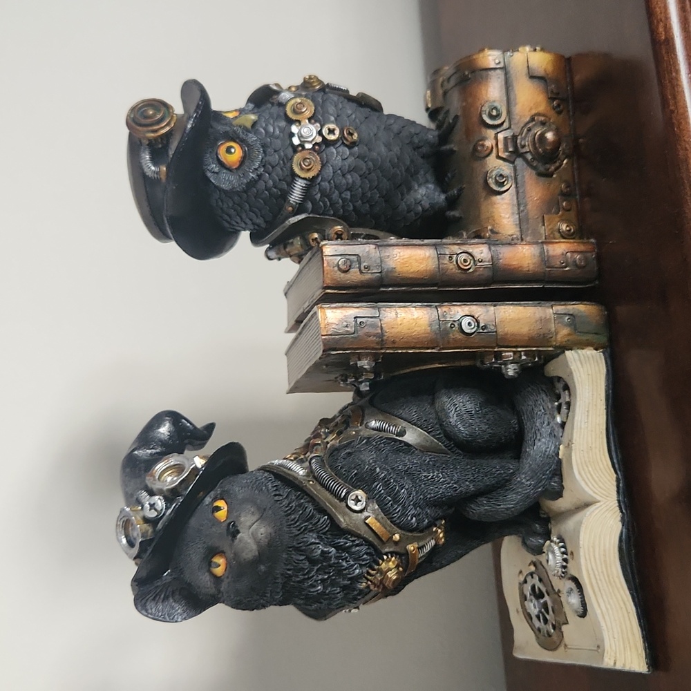 Steampunk Cat/Owl Bookends